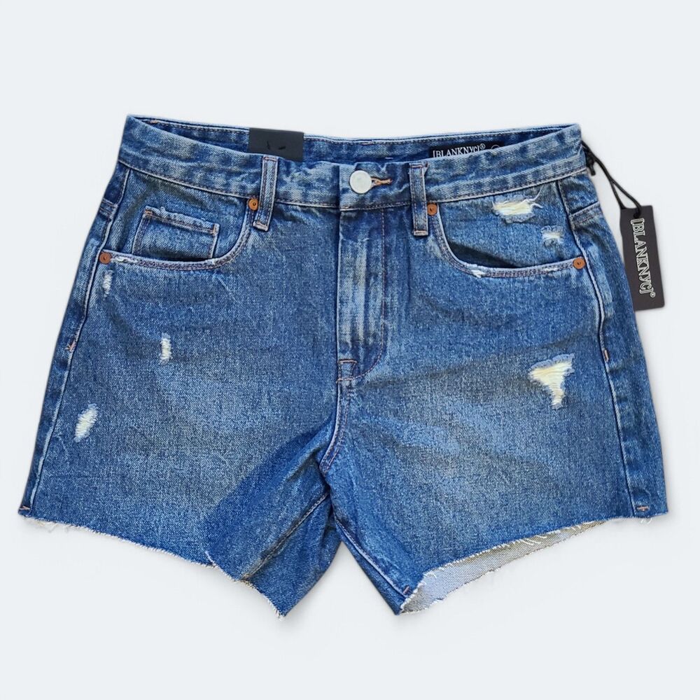 NWT Blank NYC The Perry Mom Short Women's Size 27 Raw Hem Distressed 100% Cotton